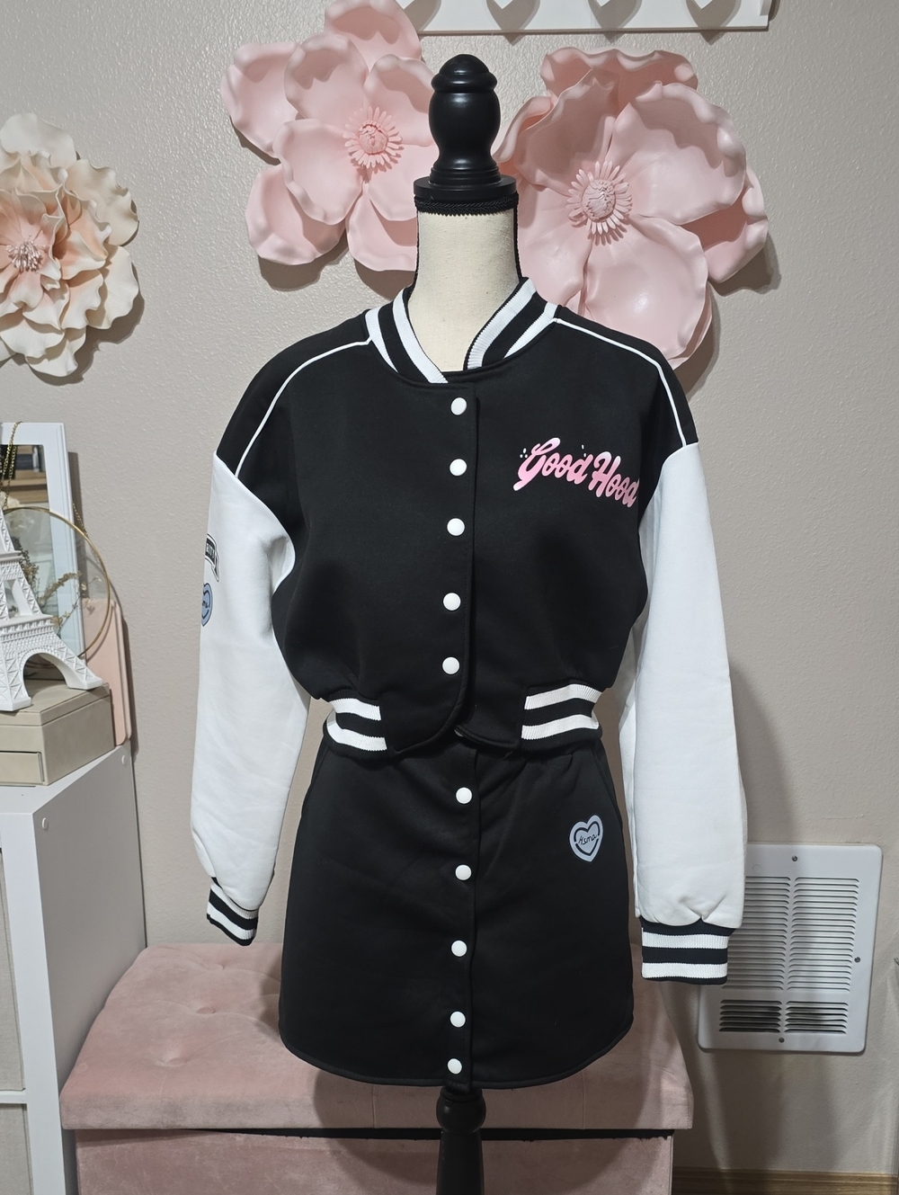 Good Hood Black & White Varsity Jacket Set